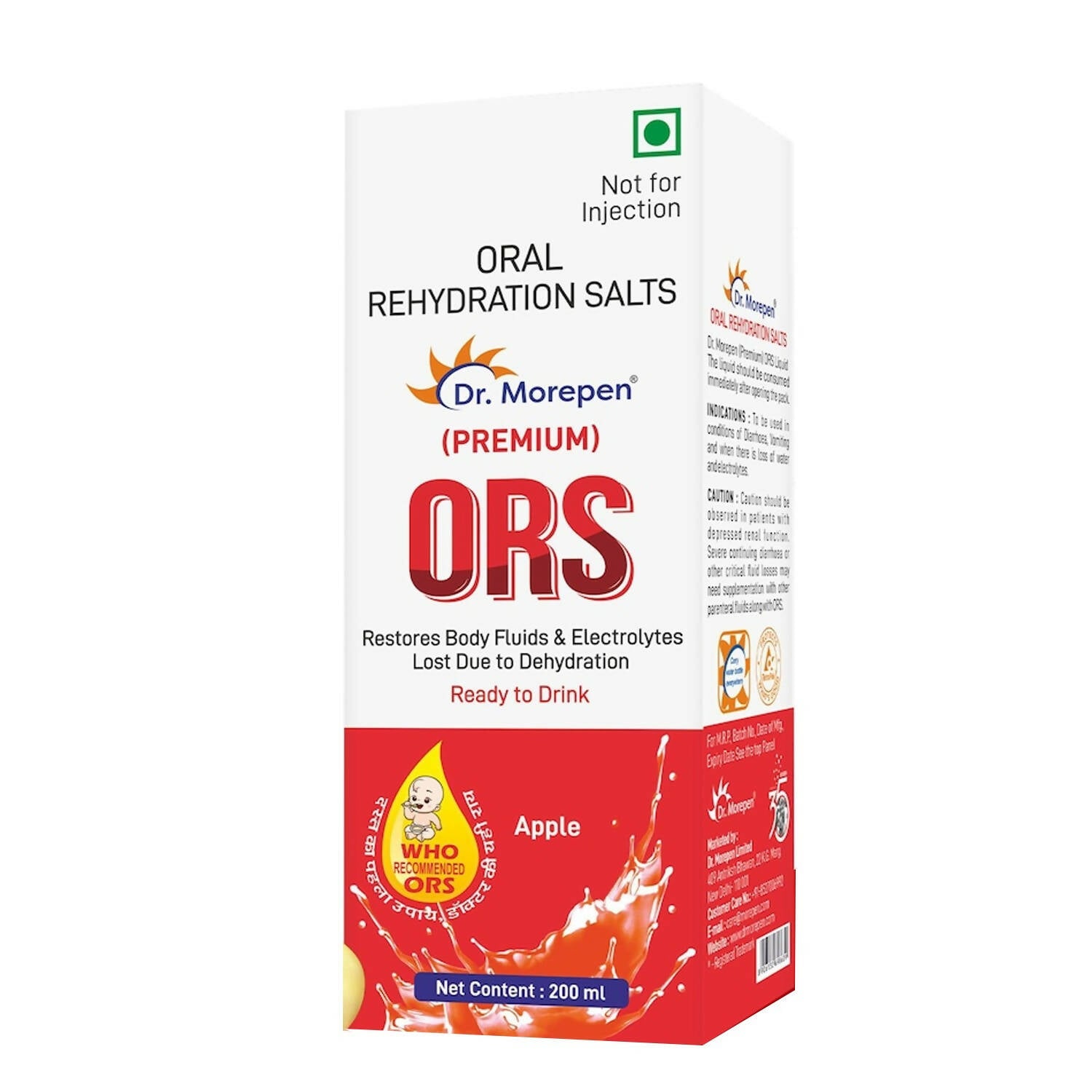 Dr. Morepen Premium ORS Drink With Electrolytes for Instant Hydration Apple Flavour - Distacart