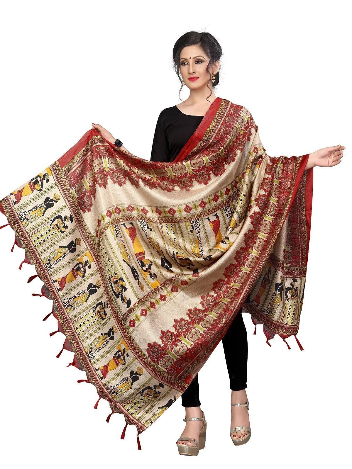 Vamika Red Latest Printed Khadi Bhagalpuri Dupatta
