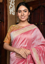 Thumbnail for Very Much Indian Handloom Pure Cotton Paithani With Handwoven Pallu -Baby Pink - Distacart