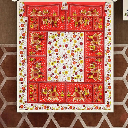 Vamika Printed Cotton Red & Multicolor Beautiful Design Bedsheet With Pillow Covers (LEOC_HTHY_R) - Distacart