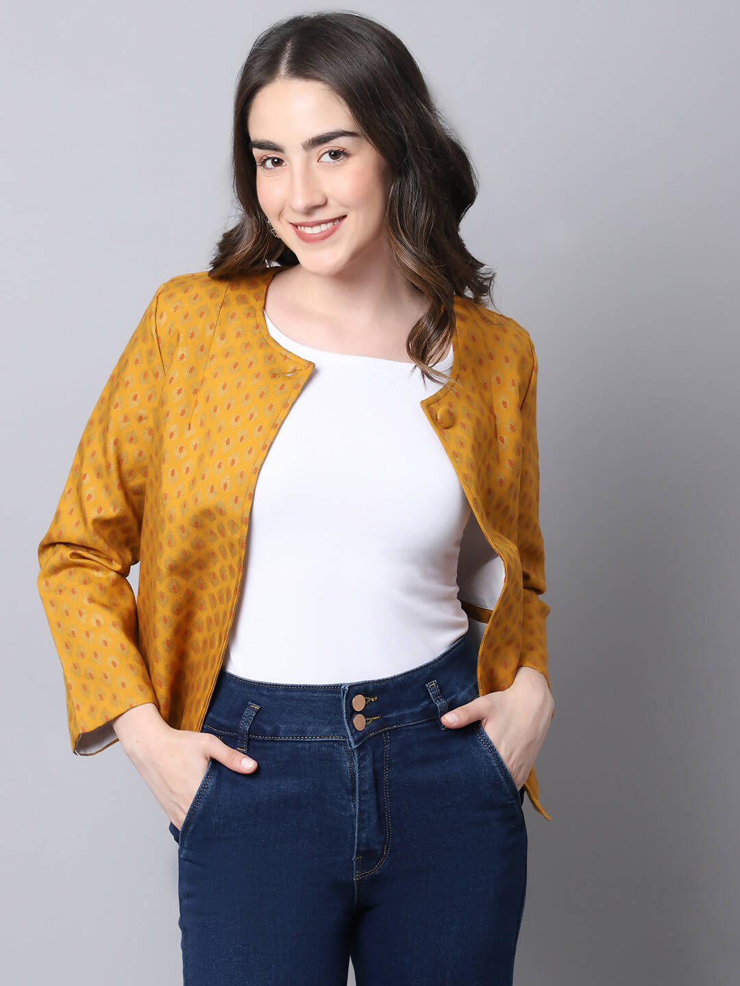 Even Apparels Yellow 100% Viscose Open Front Statement Women's Jacket - Distacart