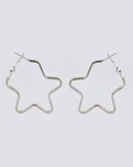 Thumbnail for VOJ Women Sliver Tonned Star Shape Stainless Steel Hoop Earrings - Distacart