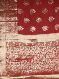 Thumbnail for Kalamandir Peacock Print Red Silk Blend Saree