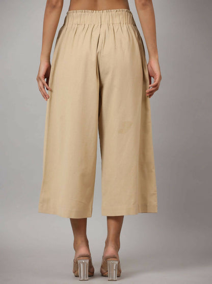 Juniper Women's Beige Cotton Flex Flared Culottes - Distacart