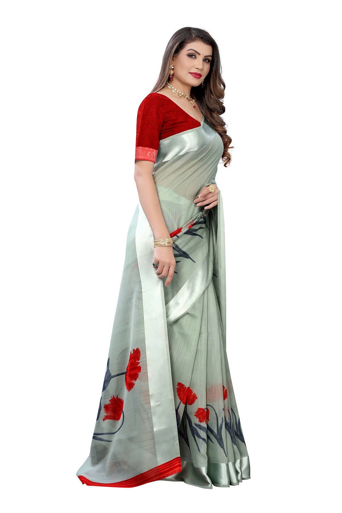 Vamika Sea Green Linen Satin Patta Saree (VANI GREEN) - Distacart