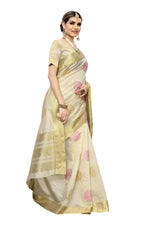 Thumbnail for Vamika Cream Weaving Cotton Polyester Silk Saree (Kerala Bird Pink) - Distacart
