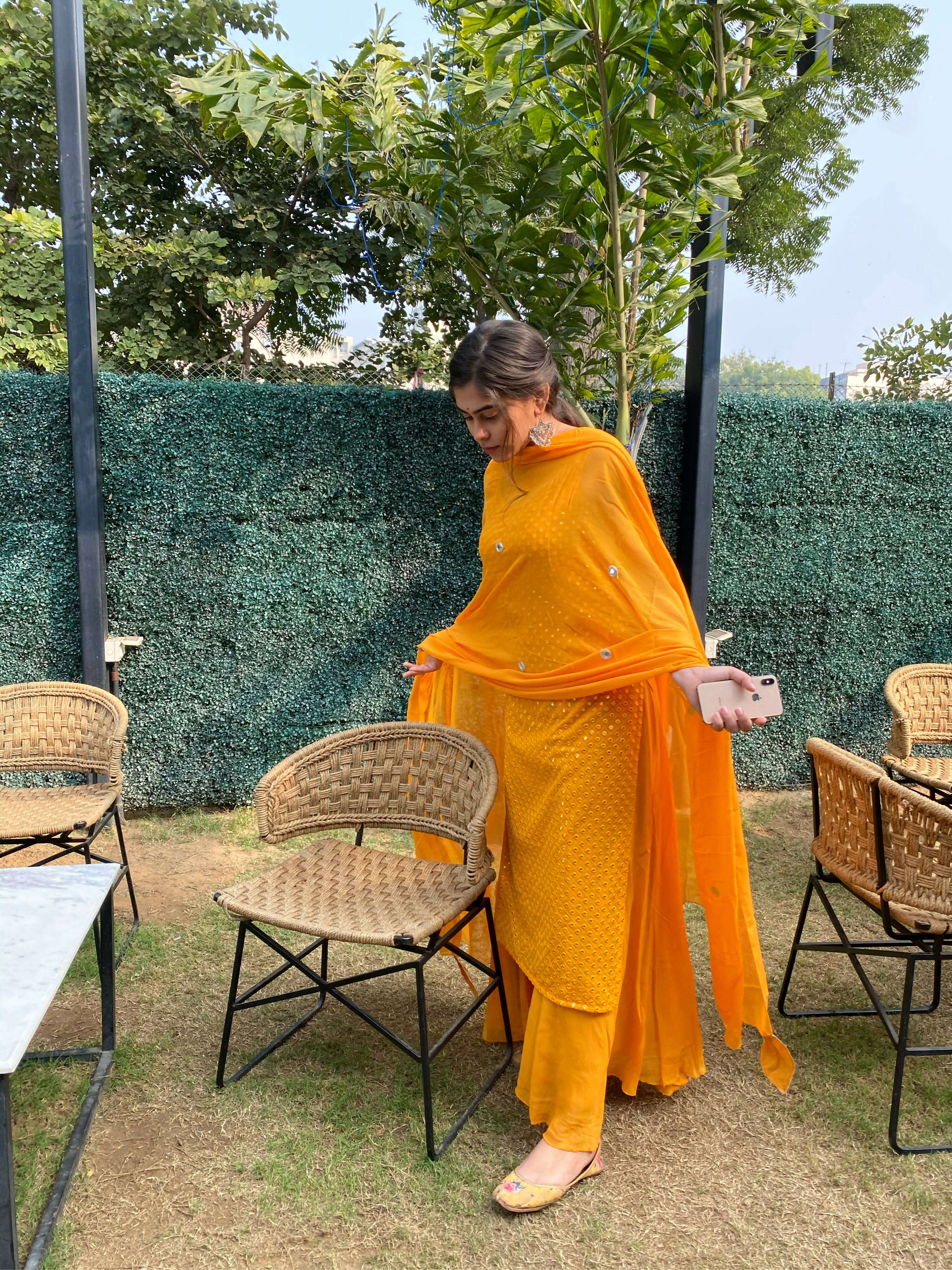 Partywear Designer Yellow Georgette Palazzo Suit - Anbazaar - Distacart