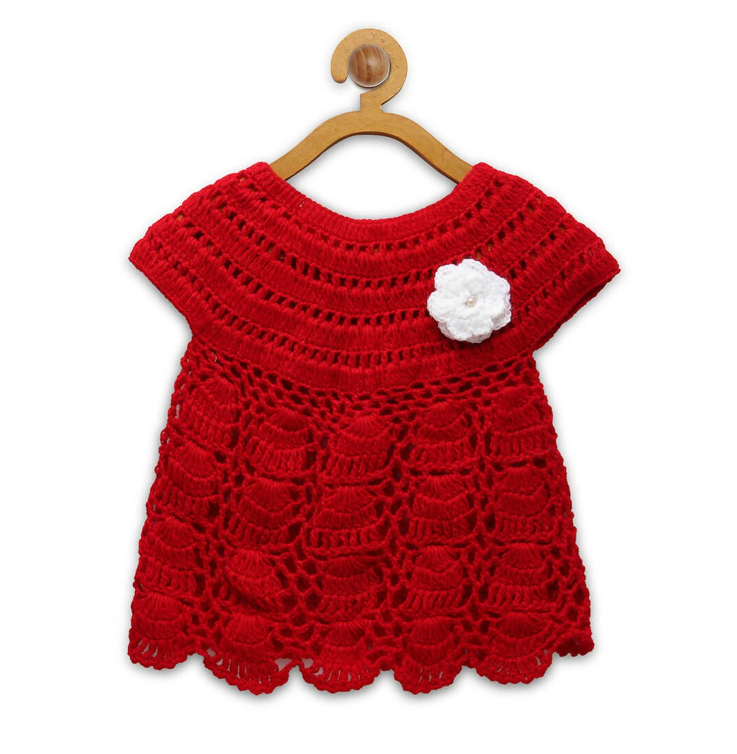 Chutput Kids Pretty Design Red Coloured Solid Frock - Distacart