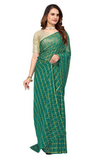 Thumbnail for Vamika Ethnic Fire Green Jari Work Chiffon Saree - Distacart