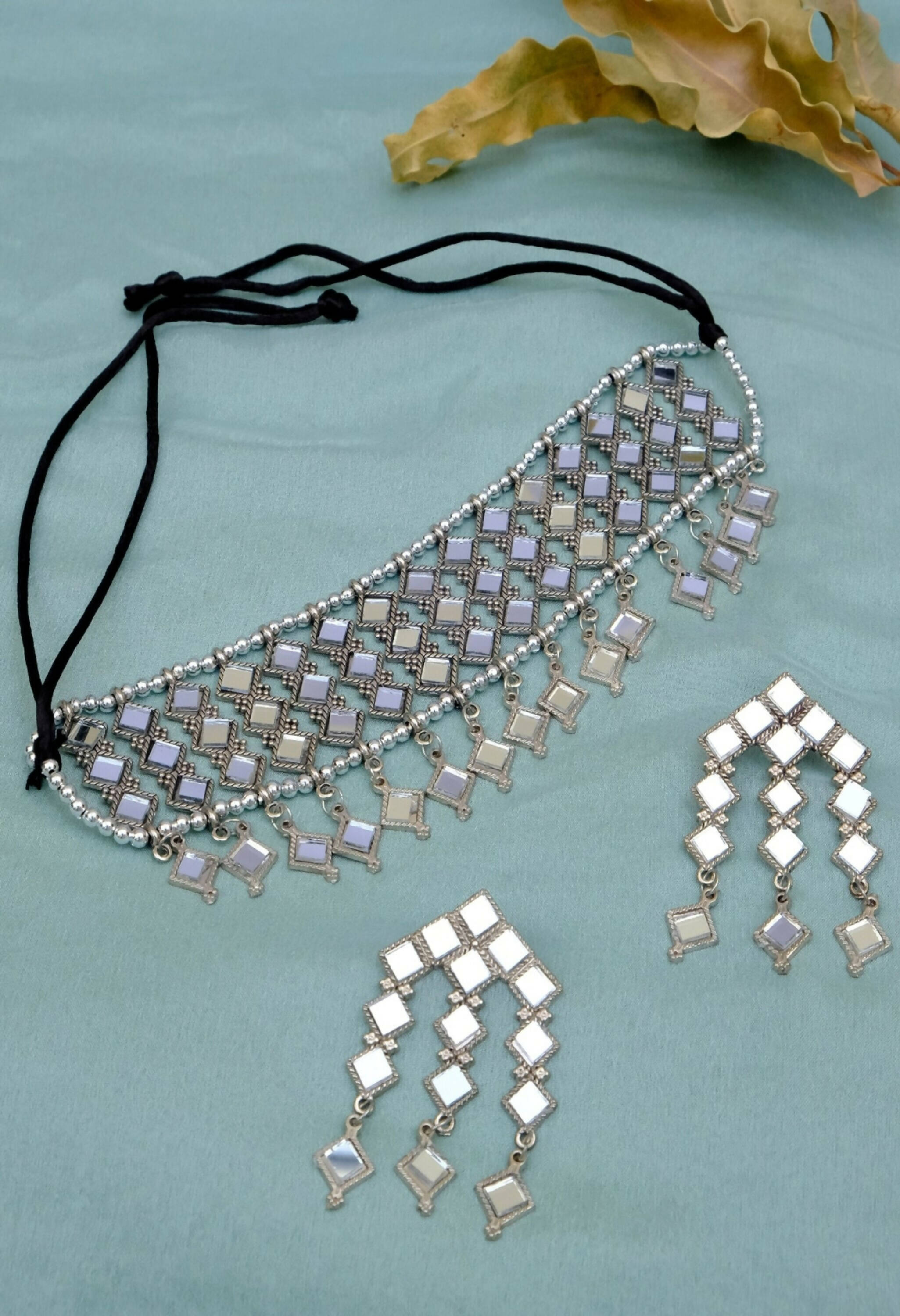 Mominos Fashion Johar Kamal Oxidised Silver-Plated Alloy Finish Mirror Choker For Women - Distacart