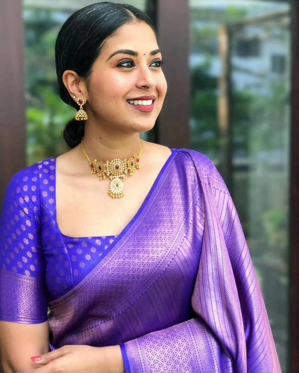 DEIANA'S Beautiful Golden Jari with New Design Soft Lichi Silk Saree - Royal Blue - Distacart