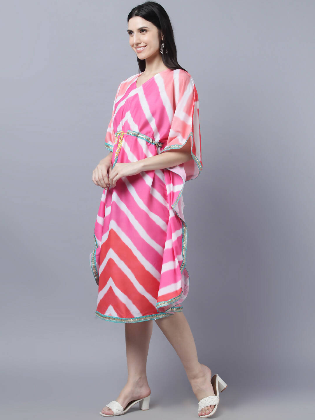 Myshka Women's Multicoloured Striped Kaftan Dress - Distacart