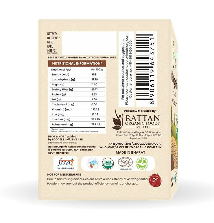 Nutriorg Certified Organic Ashwagandha Powder - Distacart