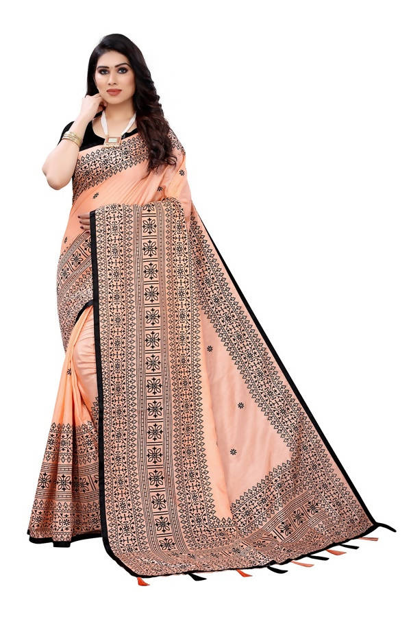 Vamika Peach Sana Silk Printed Saree (Nihal Peach)