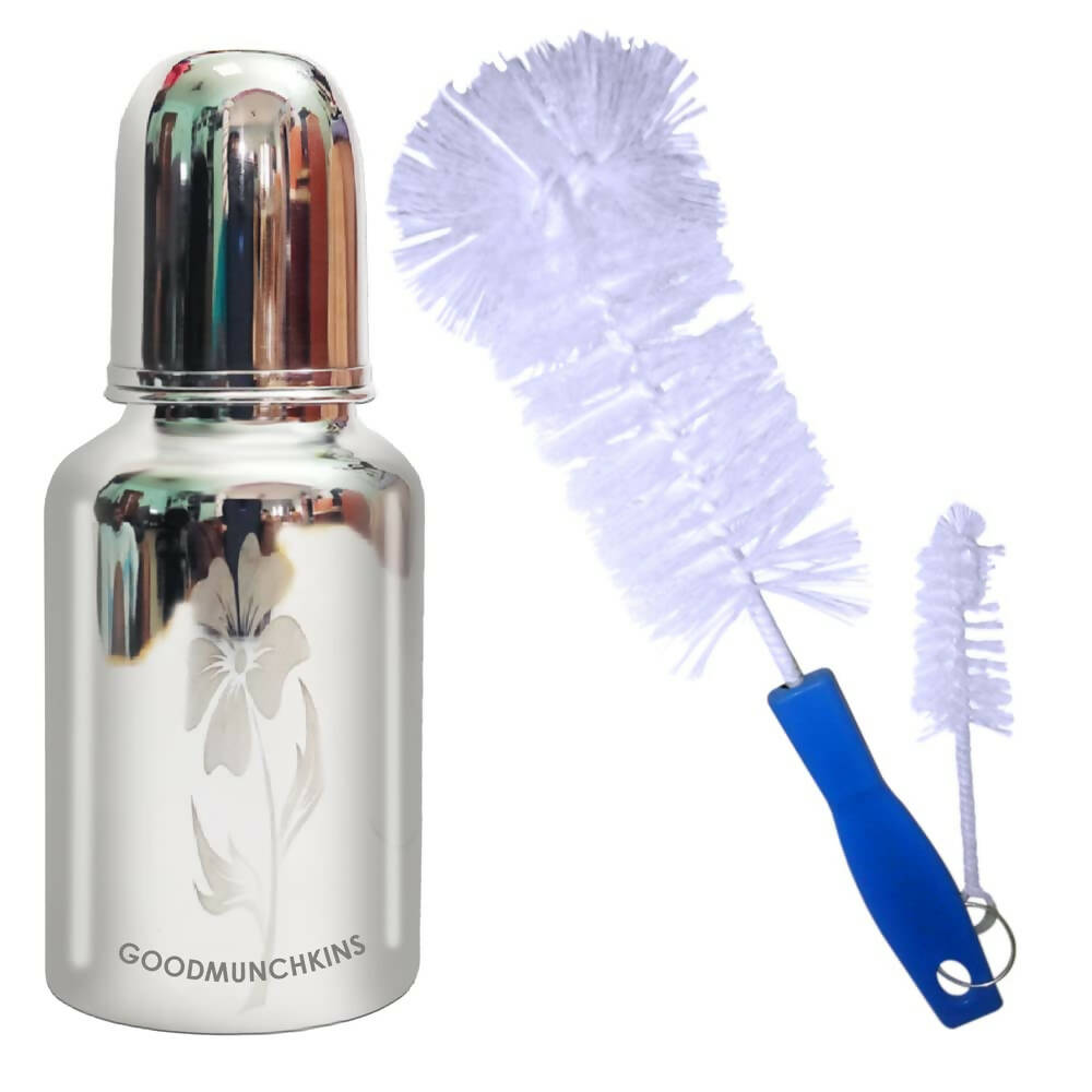 Goodmunchkins Stainless Steel Baby Feeding Bottle 304 Grade for Infants/Toddlers with Bottle Cleaning Brush-300ml - Distacart