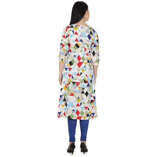 Kanoor Women's Multicolour A line Round neck kurti