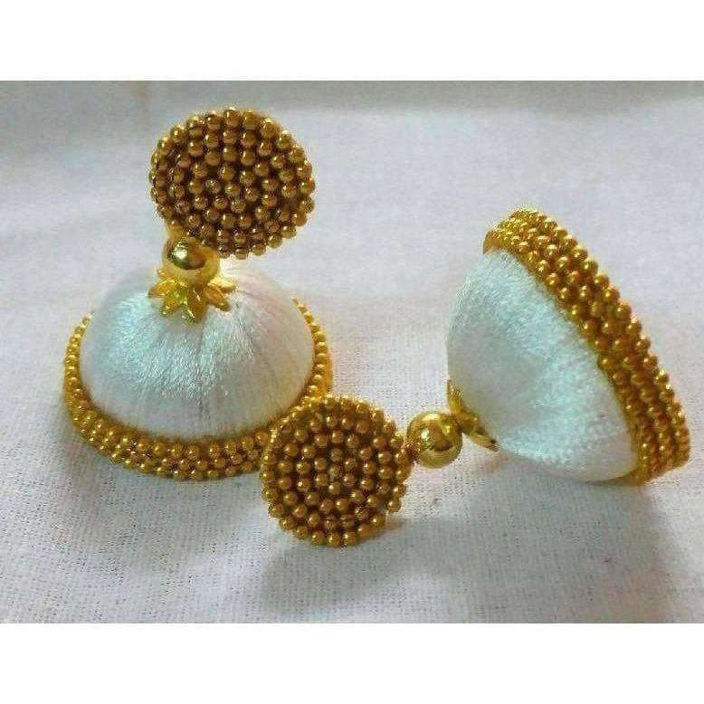 White Color with Gold Beads Earrings - Distacart
