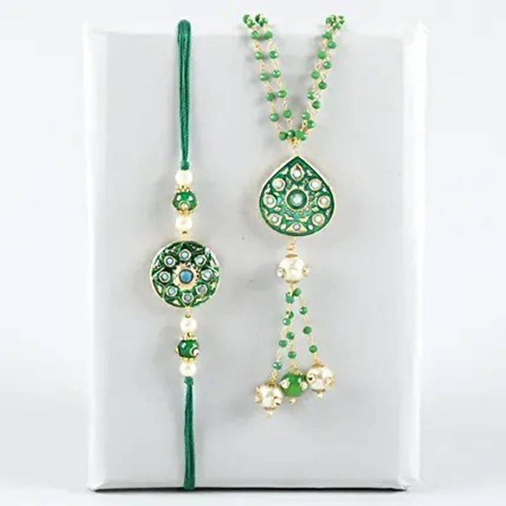 Bhaiya Bhabhi Meenakari Rakhi Set And Dry Fruits - Distacart