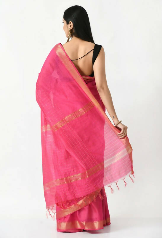 Mominos Fashion Moeza Pink Bhagalpuri Handloom Silk Raj Shree Saree with unstitched Blouse piece - Distacart