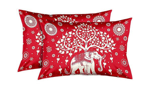Vamika Printed Cotton Red Color Bedsheet With Pillow Covers (LEOC_SKHTY_RED) - Distacart