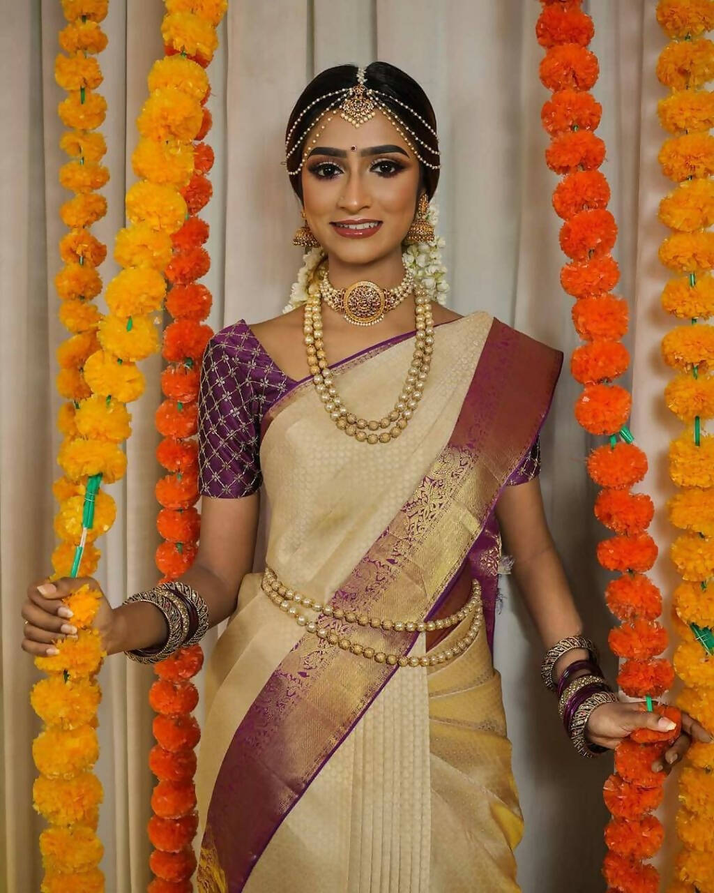 DEIANA'S Beautiful Golden Jari with New Design Soft Lichi Silk Saree - Cream - Distacart