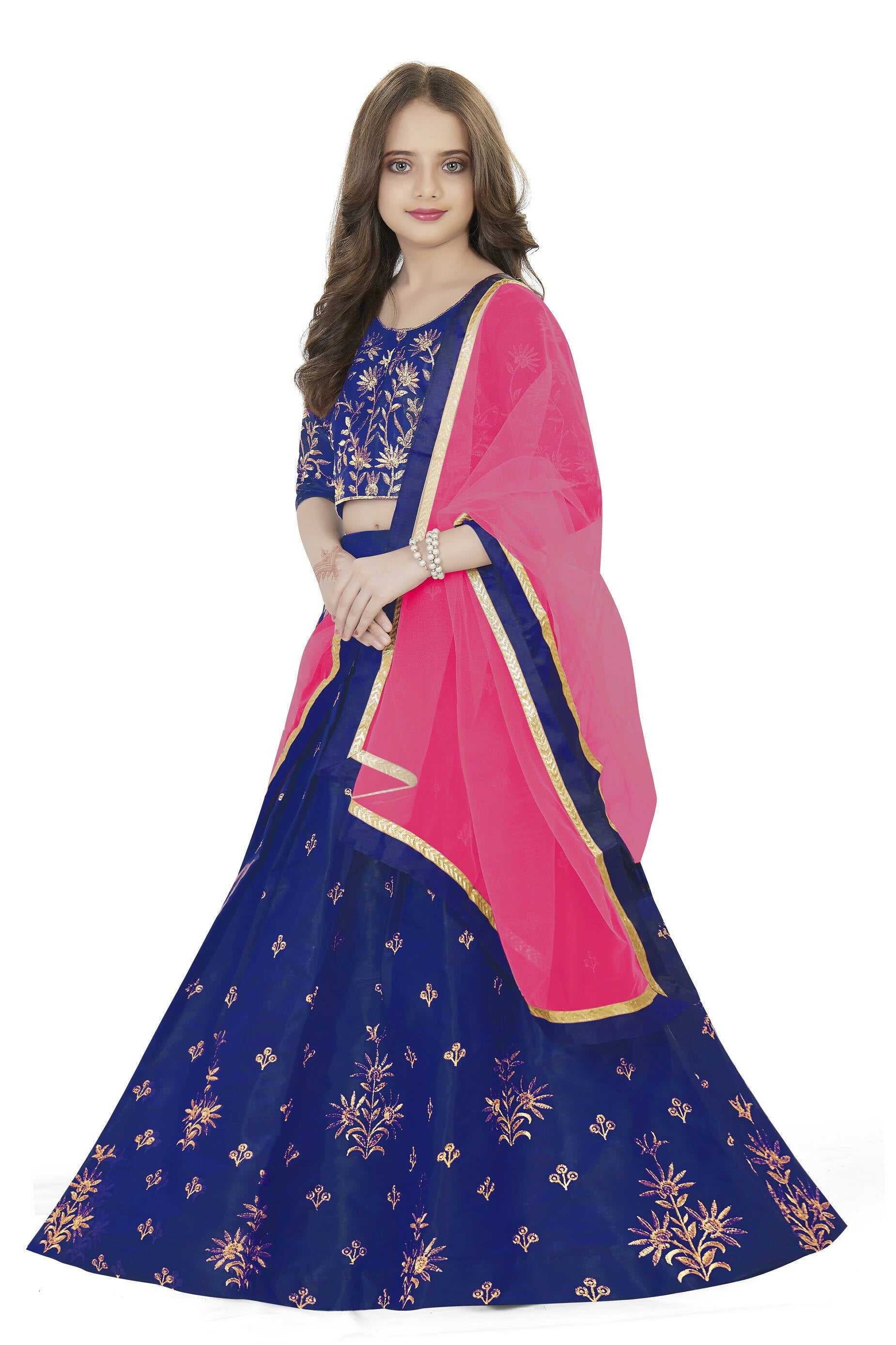 Dwiden Royal Blue Rohini Tafetta Sattin Semi-Stitched Girl's Lehenga Choli - Distacart