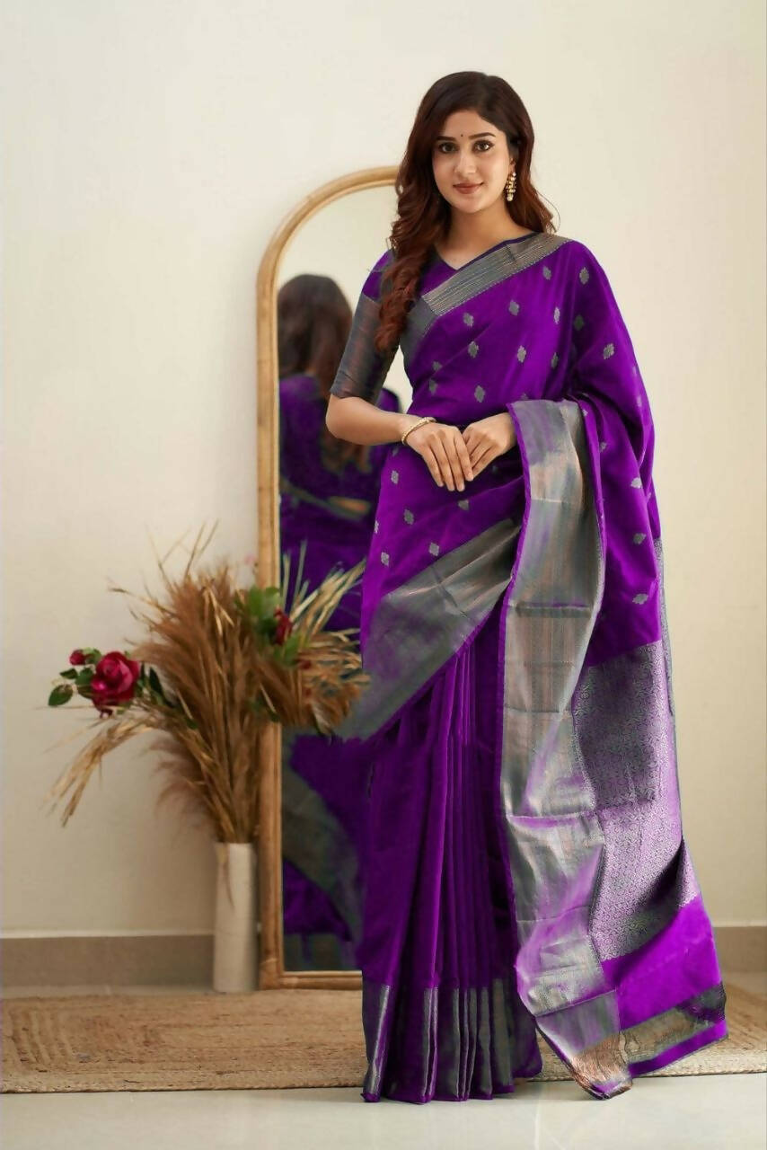 DEIANA'S Beautiful Golden Jari with New Design Soft Lichi Silk Saree - Purple - Distacart