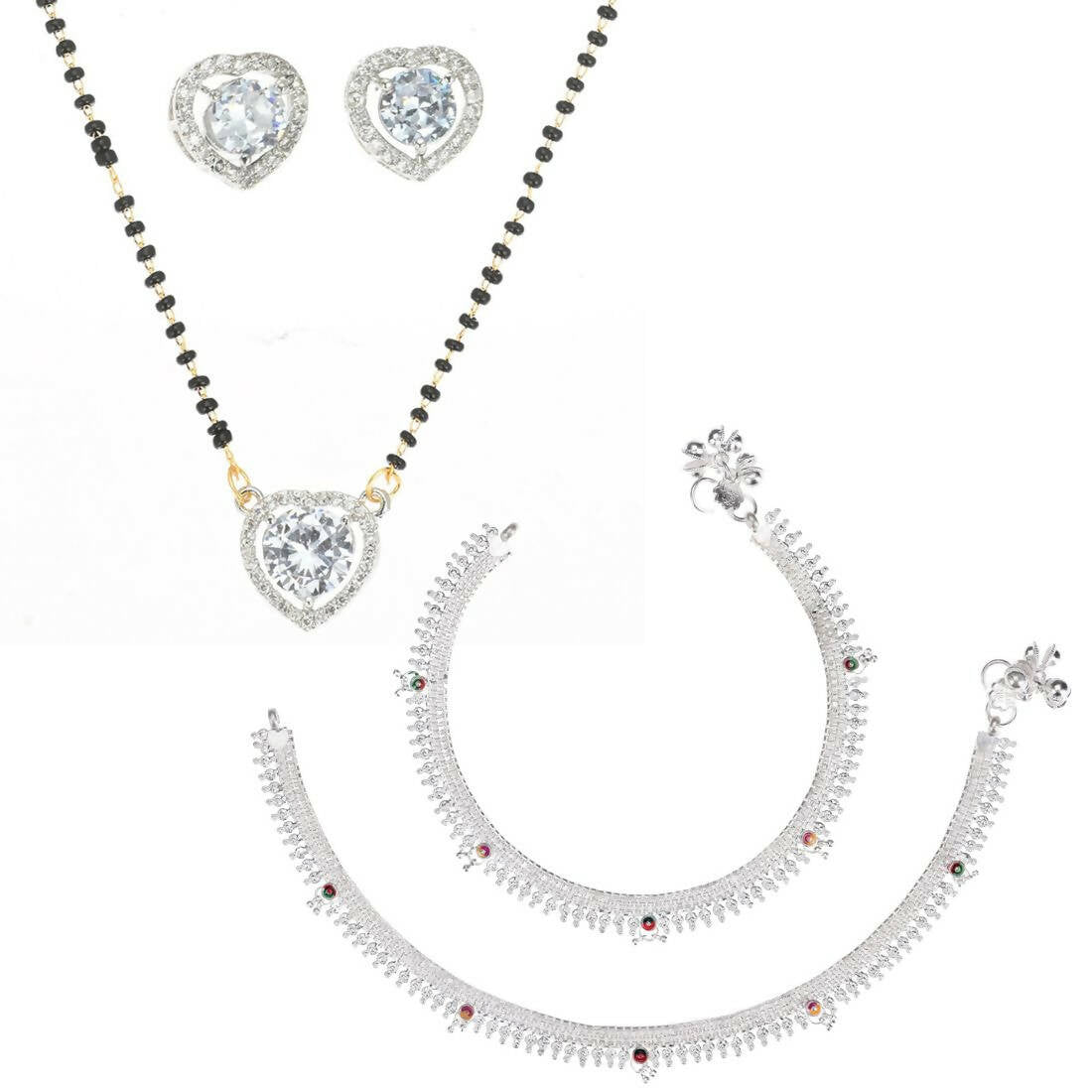 AanyaCentric Gold-plated Mangalsutra Pendant Earring Set & Silver Plated Anklet - Distacart