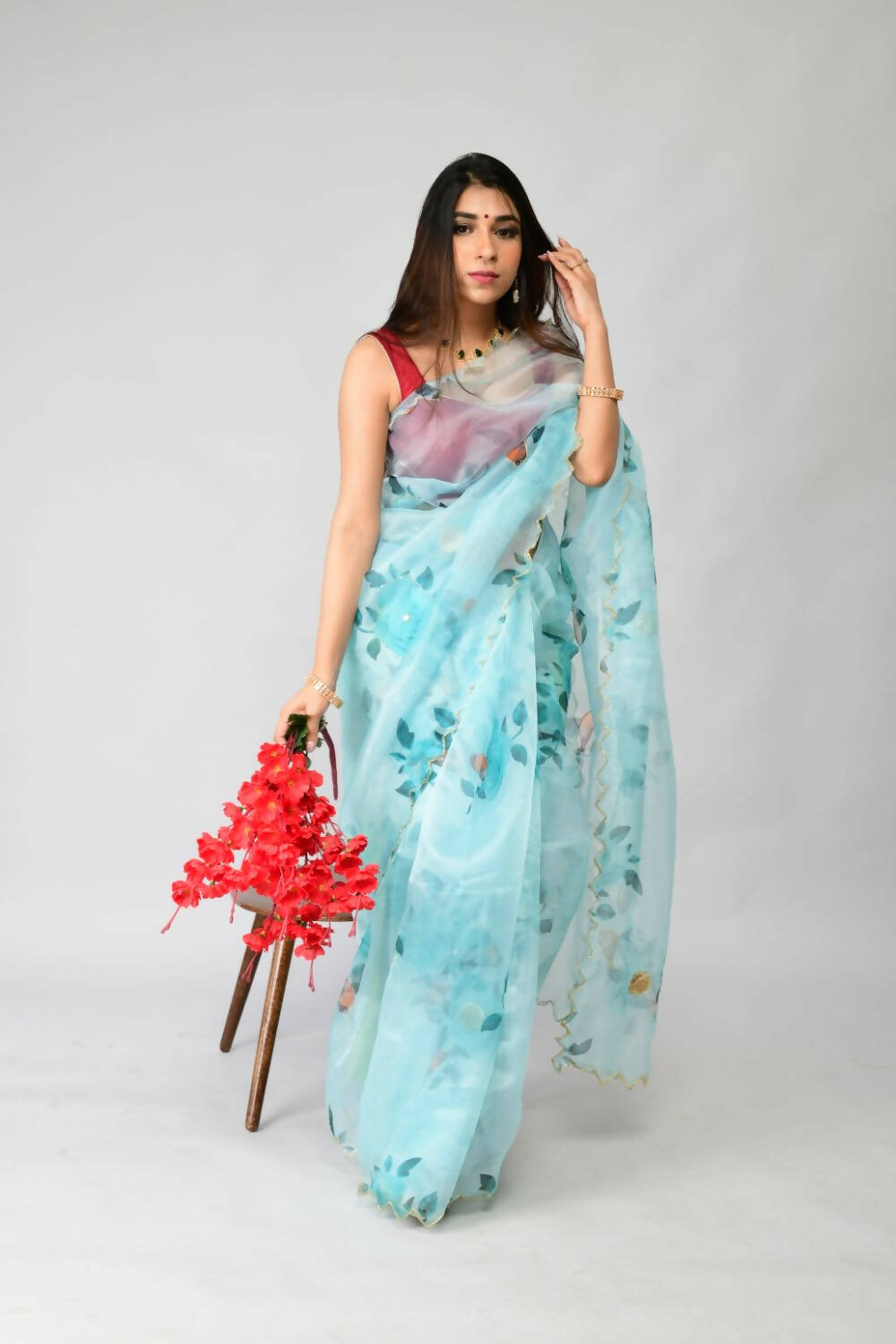 Vastrasky Sky Blue Organza Saree - Distacart