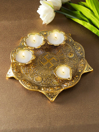Golden Peacock Gold Toned Metallic Pooja Thali - Distacart