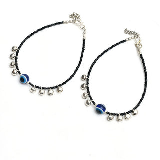 Mominos Fashion Kamal Johar Nazariya Silver/Black Anklets