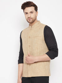 Thumbnail for Even Apparels Beige Linen Men Woven Nehru Jacket LN719 - Distacart