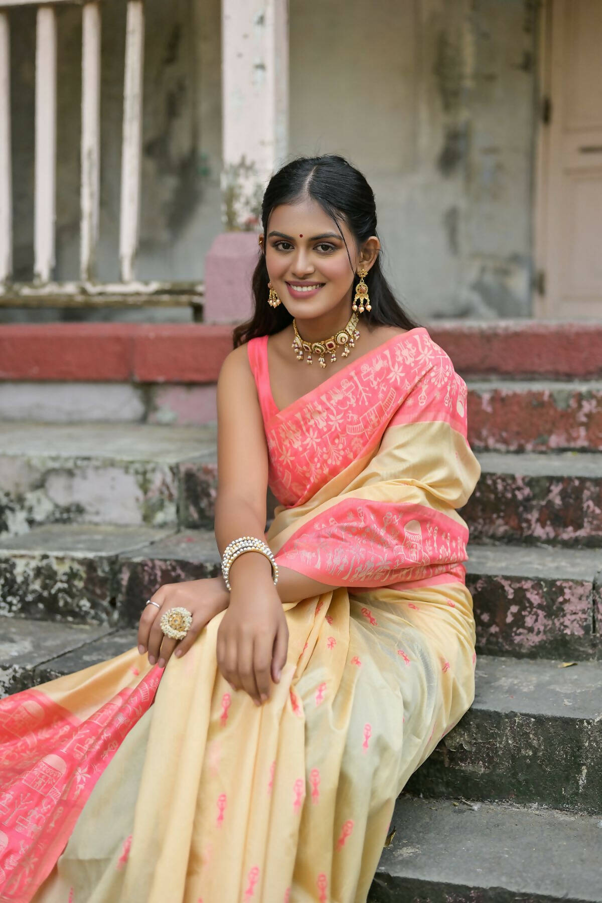 Vishnu Weaves Women's Gajri Handloom Raw Silk Woven Saree with Blouse - Distacart