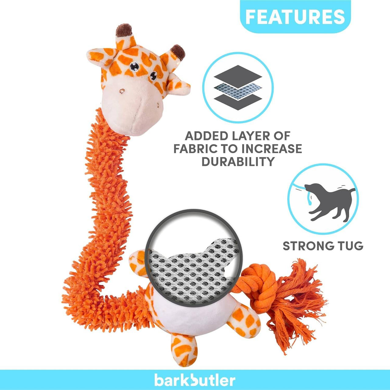 BarkButler Garry The Giraffe Soft Squeaky Plush Dog Toy - Orange - Distacart