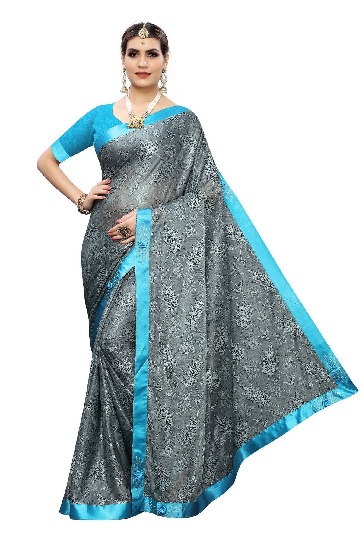 Vamika Grey Lycra Embroidery Saree