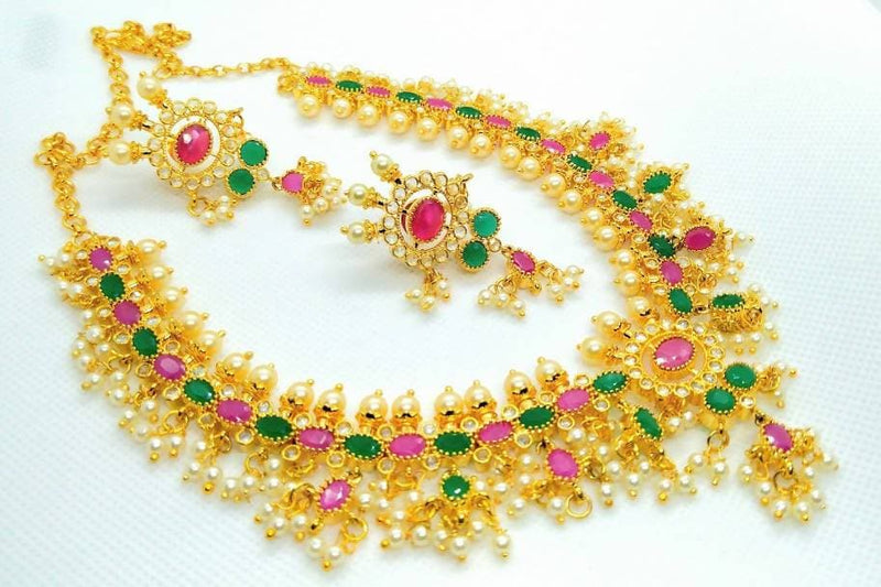 Ruby Emeralds Guttapoosalu Bridal Multicolor Jewelry Set