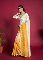 Thumbnail for Vastrasky Yellow & White Georgette Designer Saree - Distacart