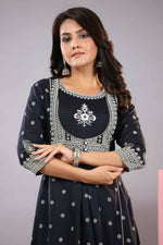 Thumbnail for Juniper Women Indigo Rayon Printed A-Line Kurta - Distacart