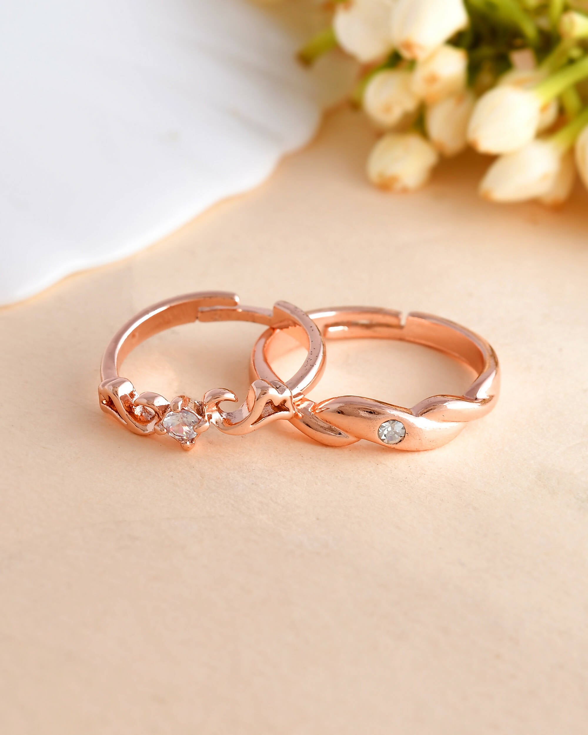 VOJ Stainless Steel Cubic Zirconia Gold Plated Ring Set - Distacart