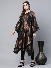 Thumbnail for Ahalyaa Women Black Crepe Copper Foil Printed Flared Sleeve Kaftan Kurta - Distacart