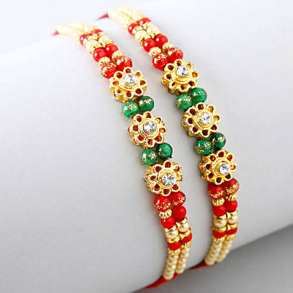 Set of 2 Charming Beads Rakhi and Kaju Katli Box