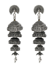 Thumbnail for Mominos Fashion Johar Kamal Peacock Design Silver Colour Earrings - Distacart