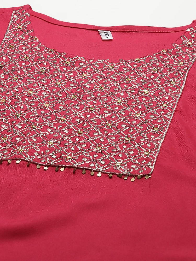 Yufta Women Pink Solid Kurta with Trouser & With Dupatta