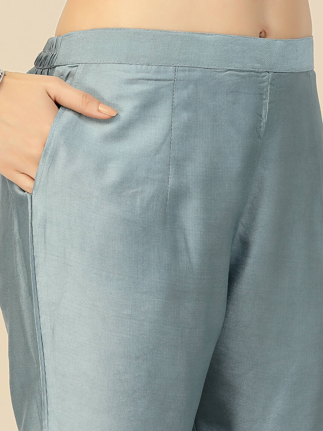 Sky Blue Embroidered Chinon Straight Kurta With Trouser & Dupatta - Salimar - Distacart