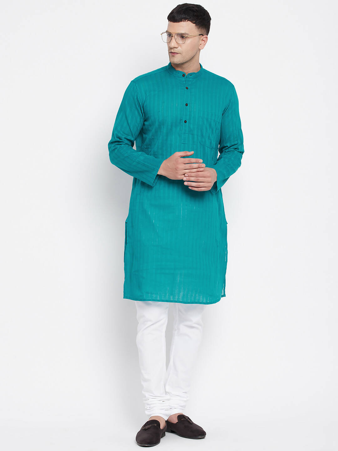 Even Apparels Green Pure Cotton Men's Kurta With Band Collar - Distacart