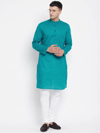 Thumbnail for Even Apparels Green Pure Cotton Men's Kurta With Band Collar - Distacart