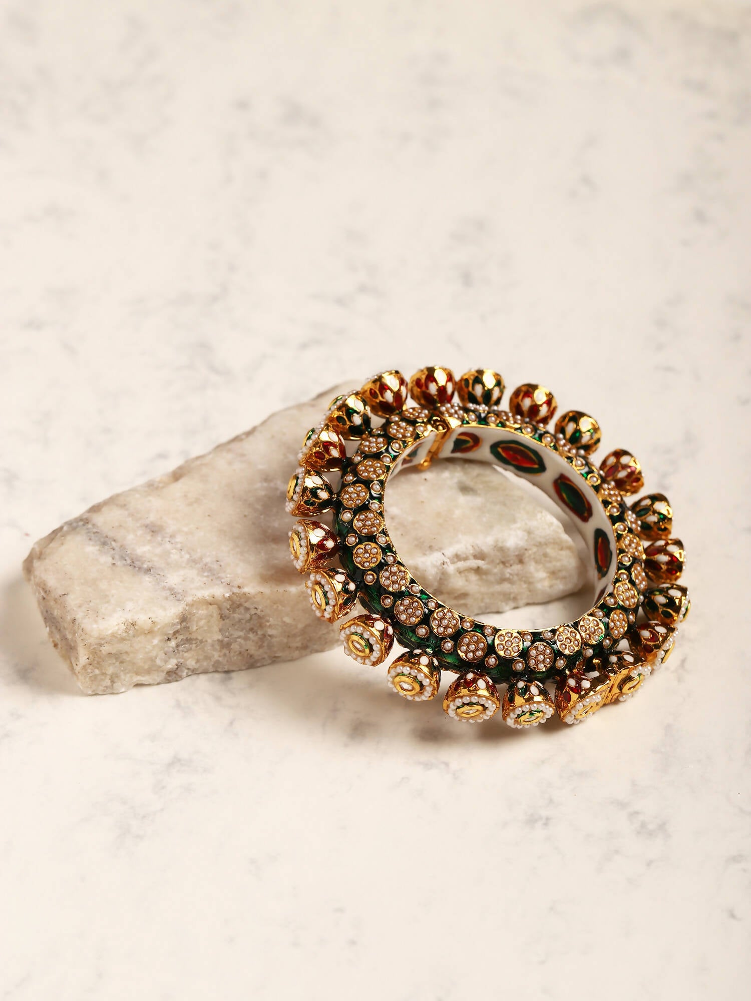 Gold-Plated Green Navratan Meenakari Bangle - Ruby Raang - Distacart