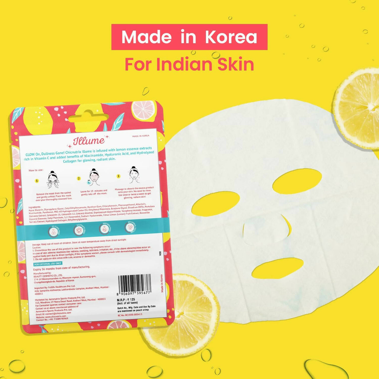 Chicnutrix Illume Face Sheet Mask Infused With Lemon Essence Rich In Vitamin C Radiant and Glowing Skin - Distacart