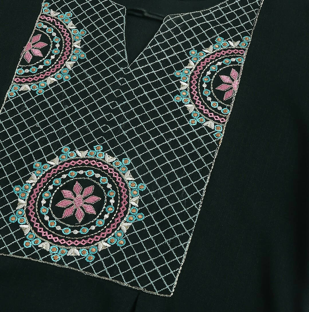 Green Rayon Yoke Embroidered A-line Top - Tarini - Distacart
