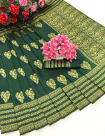 Thumbnail for DEIANA'S Beautiful Golden Jari with New Design Soft Lichi Silk Saree - Green - Distacart